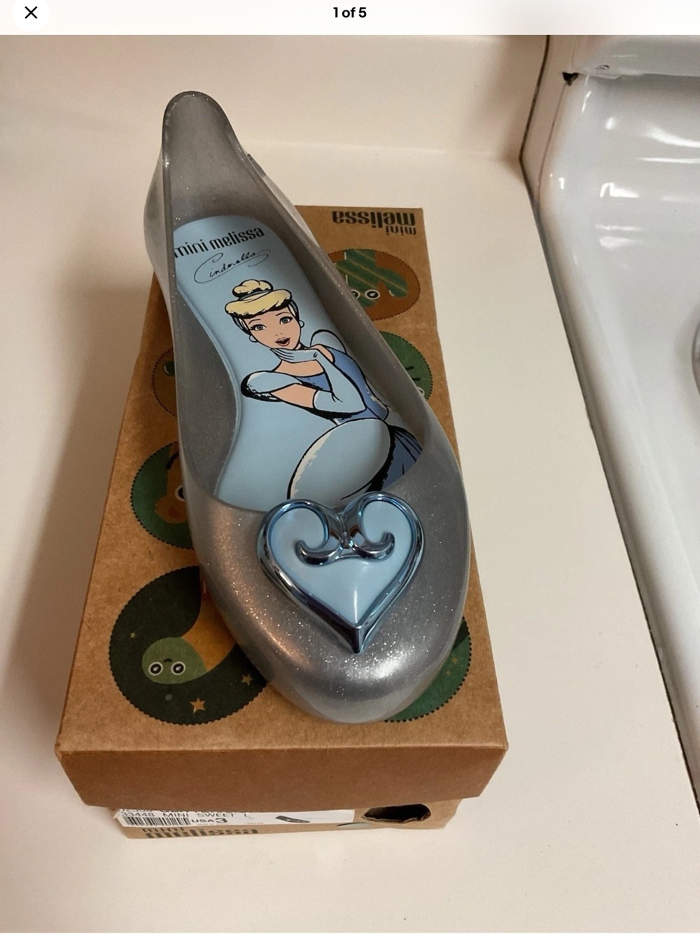 Mini Melissa Silver Glitter Jelly Flat with Light Blue Heart size girls 3 nib